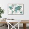 Teal World Map by Pamela Collabera 23-in. W x 16-in. H. Canvas Wall Art Print Framed in Grey